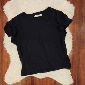 We The Free Black Ruffle Sleeve T-shirt